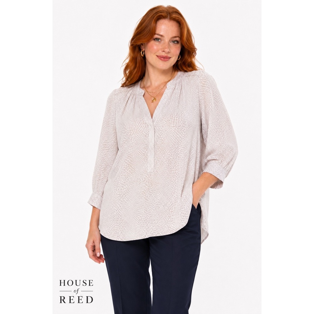 Jones New York Jones & Co Neutral Snakeskin V-Neck Plus Size 1X 3/4 Sleeve